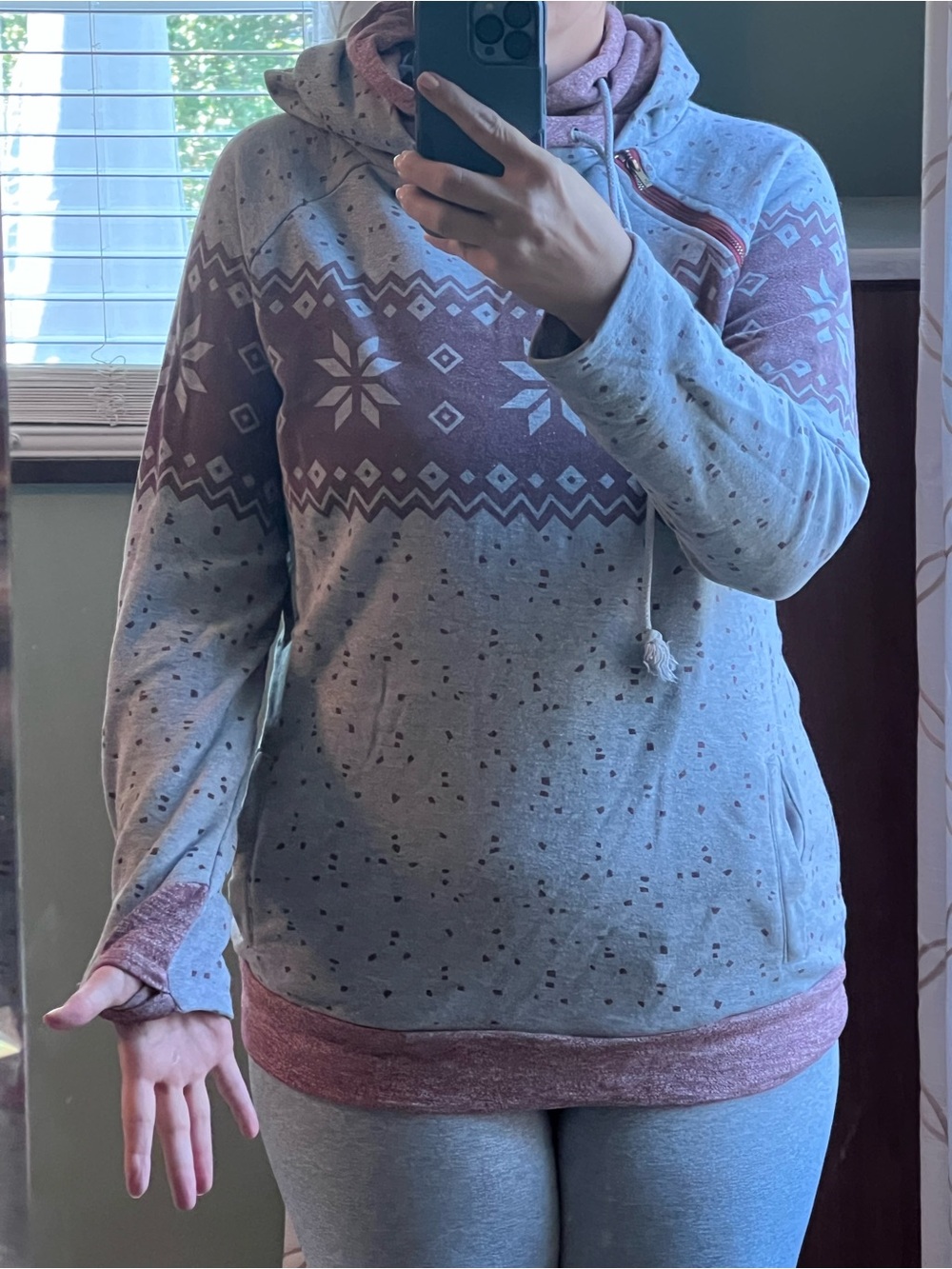 Cozy Gray & Mauve Snowflake Hoodie